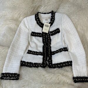 Boston Proper White and Black Tweed Blazer